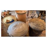 Fish food, birdseed, wood shavings all in barrels