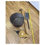 Ashes bucket, bellow, scraper and shovel
