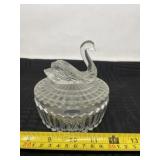 Jeannette clear glass swan powder dish with lid.