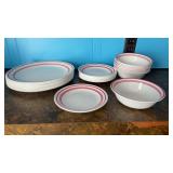Correll dishes, red and white stripe