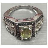 .925 sterling silver Peridot and black spinal