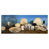 Ball jar cracked, plate, tray, coffee cups and