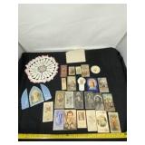 Vintage Holy Cards and doily.