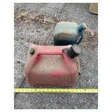 2.5 gallon gas can and oil jug.
