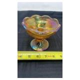 Carnival glass, grape design candle holder
