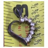 Sterling silver heart pendant with rhinestones,
