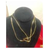 2) 14  karat gold necklaces , Italy , with kinks,