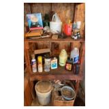 Contents on shelves and walnuts in box and  bag