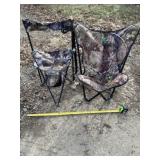 Fold up camo hunting blind chairs.