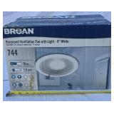 NIB Recessed ventilation fan with light 6" white
