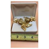 Vintage Golden Bow Brooch Signed Tona Rhinestone