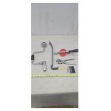 ratcheting hand brace, leather tool, crow bar and