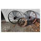 2-Antique Wagon Wheels and Car Wheel