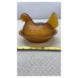 Amber Glass Hen on Nest