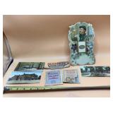 Vintage advertising ephemera and postcards.