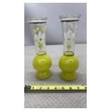 Hand painted Matching Pair Glass Bud Vases Floral
