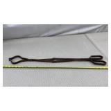 antique wrought iron fireplace tongs,
