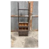 rustic wooden shelving unit with integrated bins,