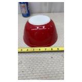 Pyrex Primary Colors red mixing bowl, likely a