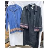 2-denim duster coats with colorful tribal or