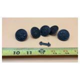 U.S. Army uniform buttons and a collar insignia.