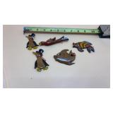 collection of five small, hand-carved wooden