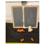 Vintage chalk boards and dig figurines