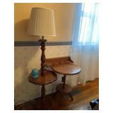 Tall wooden lamp, heart shelf, small round table