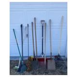 Shovels, rake, pitchfork and more.