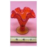 FENTON Amberina Hobnail Glass Bud Vase Crested