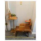Magazine rack, two wood tables, table organizer