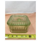 Green depression glass ribbed refrigerator dish