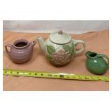 Ceramic tea pot with raised rose and two USA