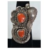 Coral & Sterling Ring Size 5.75, 10.54g Artist