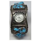M. Spencer Turquoise & Sterling Watch Cuff Signed