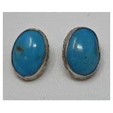 Sterling & Turquoise Clip On Earrings 6.23g