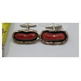 Coral & Sterling Cuff Links Signed P 15.28g