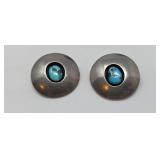 Turquoise & Sterling Signed Clip On Earrings