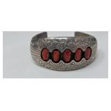 Coral & Sterling  P. Benally Native American Cuff