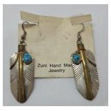 Zuni Hand Made Turquoise & Silver Feather