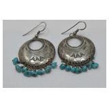 Turquoise & .925 Sterling Earrings Signed 8.68g