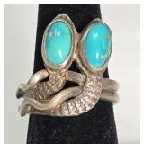 Snake Eyes Turquoise & Sterling Ring Size 6.75,