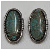 Sterling & Turquoise Clip On Earrings 11.42g