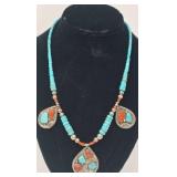 Beautiful  Zuni Fine Turquoise, Coral & Sterling