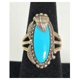 Turquoise & Sterling Ring Size 8, 12.g Signed