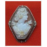 14k Frame, Hand Carved Cameo Brooch