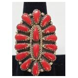 Coral Cluster & Sterling Ring Size 8.5, 5.84g