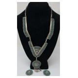 Sterling Silver Block Turquoise Needlepoint