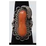 Navajo Coral & Sterling Ring Size 5,  6.77g