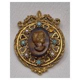 Signed lisner Cameo Pendant Missing s Stone